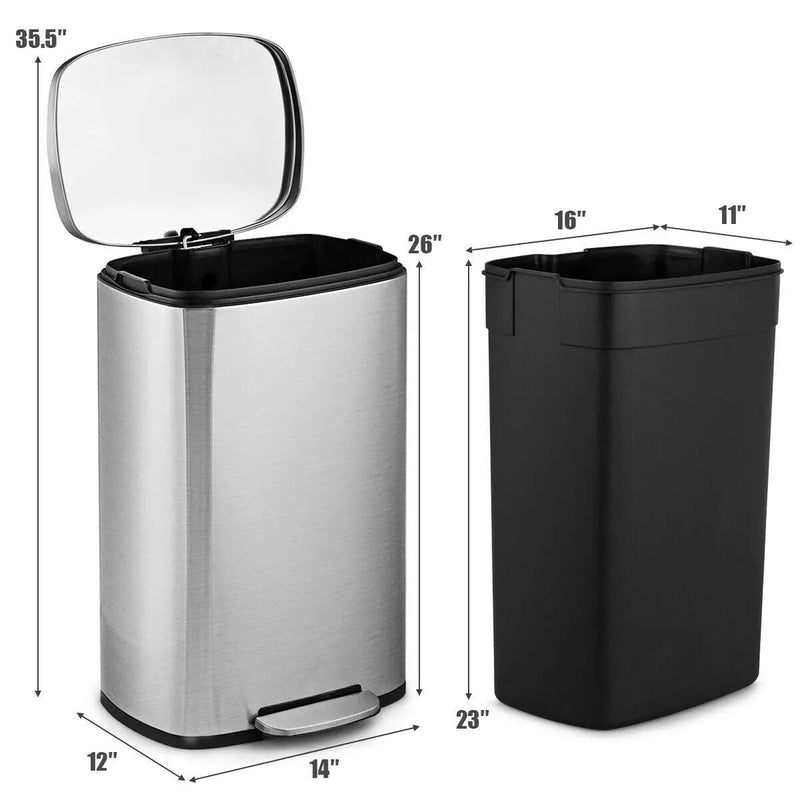 13.2 Gallon Stainless Steel Trash Garbage Can with Bucket by DirectDeals
