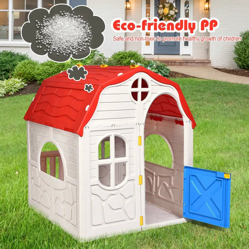 Kids Cottage Playhouse Foldable Plastic Indoor Outdoor Toy by DirectDeals
