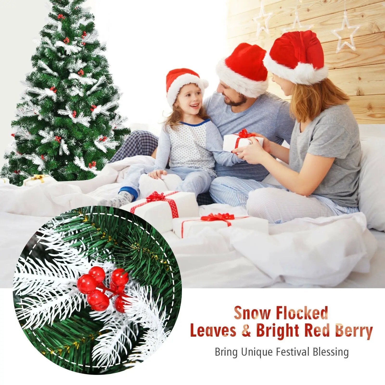 Unlit Snowy Hinged Christmas Tree with Mixed Tips and Red Berries by DirectDeals