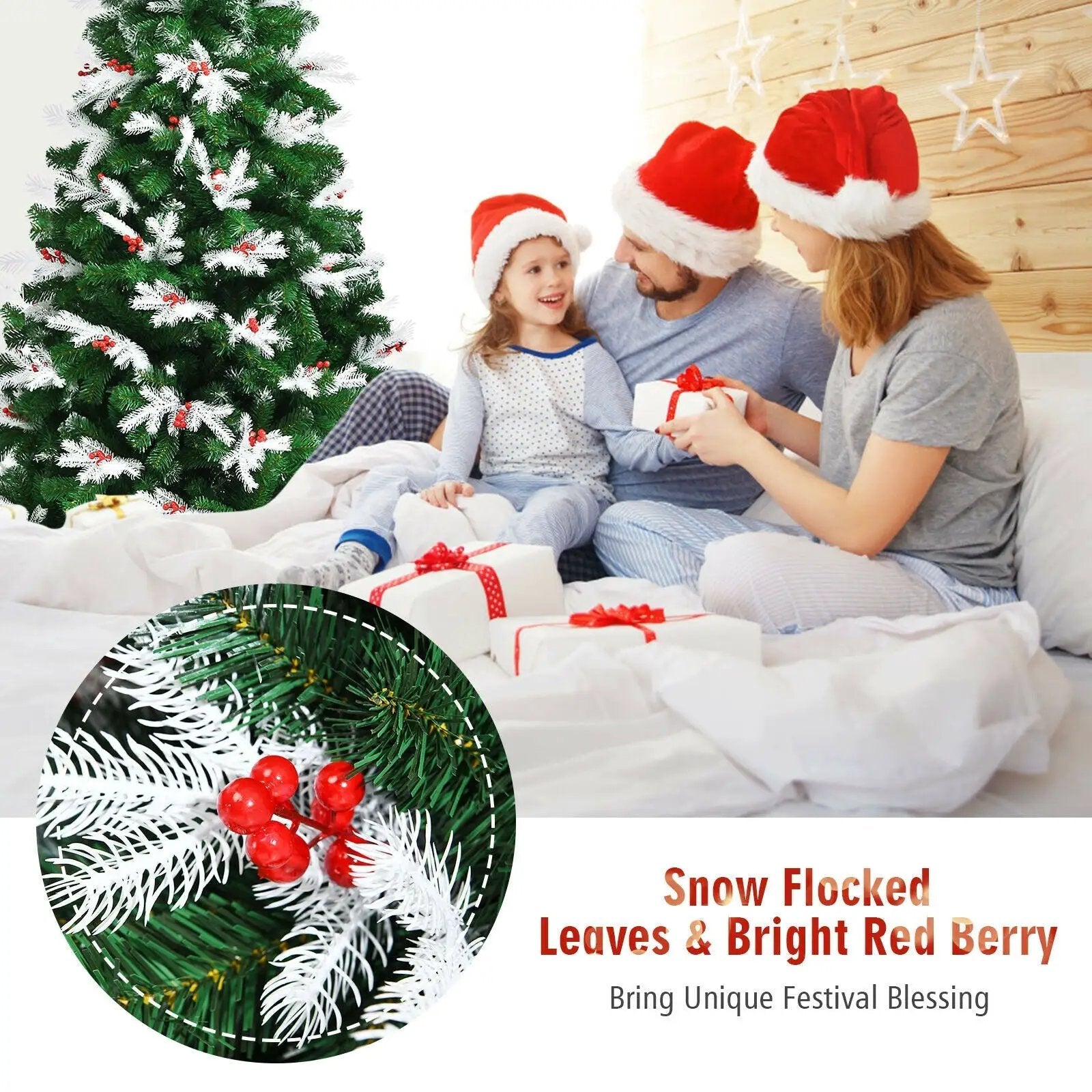 Unlit Snowy Hinged Christmas Tree with Mixed Tips and Red Berries by DirectDeals