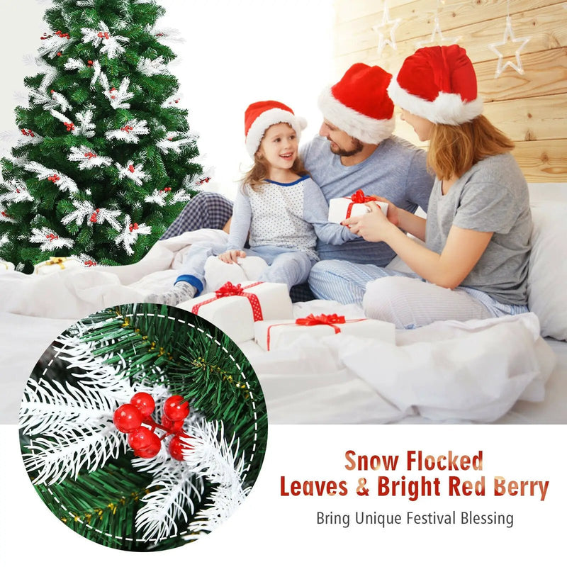 Unlit Snowy Hinged Christmas Tree with Mixed Tips and Red Berries by DirectDeals