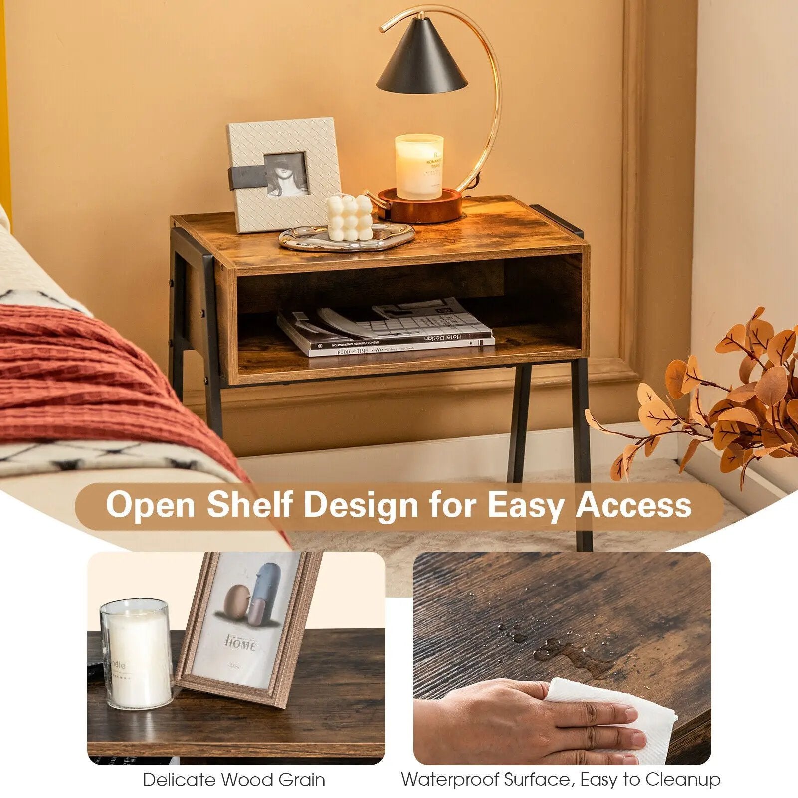 1 Piece Stackable Night Stand Shelf Accent Table with Metal Frame by DirectDeals