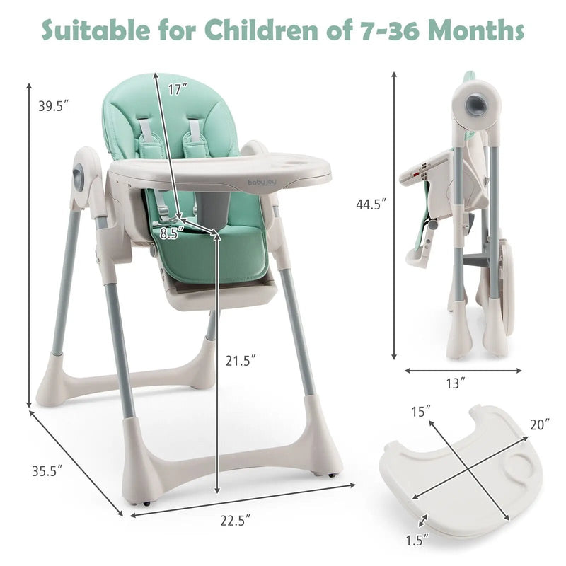 Baby Folding High Chair Dining Chair with Adjustable Height and Footrest by DirectDeals
