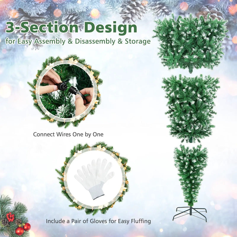 7.5 Feet Pre-Lit Snowy Upside Down Christmas Tree 1100 Tips by DirectDeals