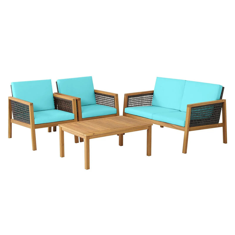 4 Pieces Patio Rattan Furniture Set with Removable Cushions by DirectDeals