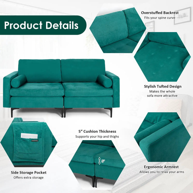 Modular 1/2/3/4-Seat L-Shaped Sectional Sofa Couch with Socket USB Port-2-Seat by DirectDeals