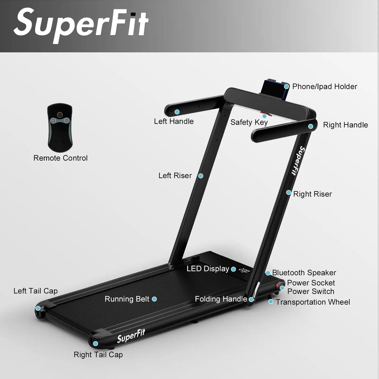 2.25HP 2 in 1 Folding Treadmill with APP Speaker Remote Control by DirectDeals