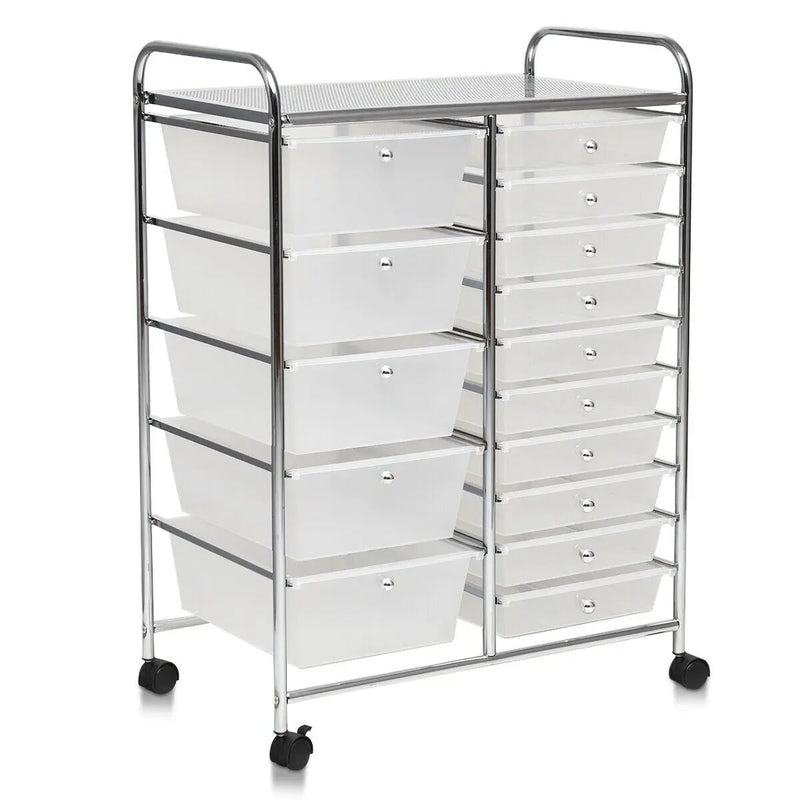 15-Drawer Utility Rolling Cart with Drawers Multi-Use Storage-Icecream Multicolor by DirectDeals