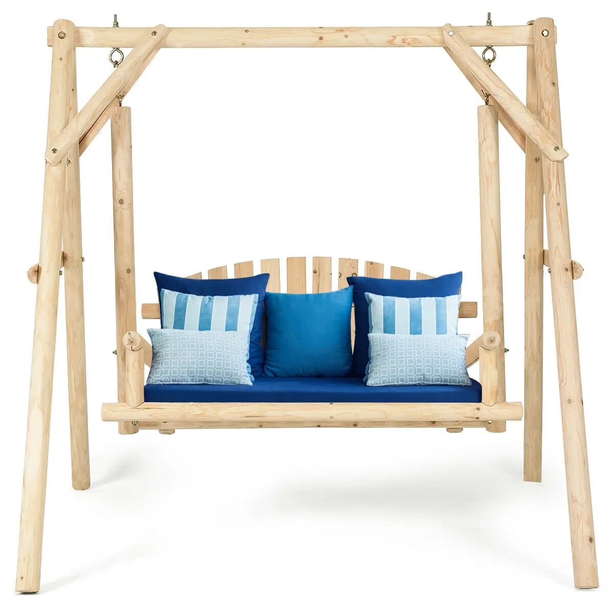 Outdoor Wooden Porch Bench Swing Chair with Rustic Curved Back by DirectDeals