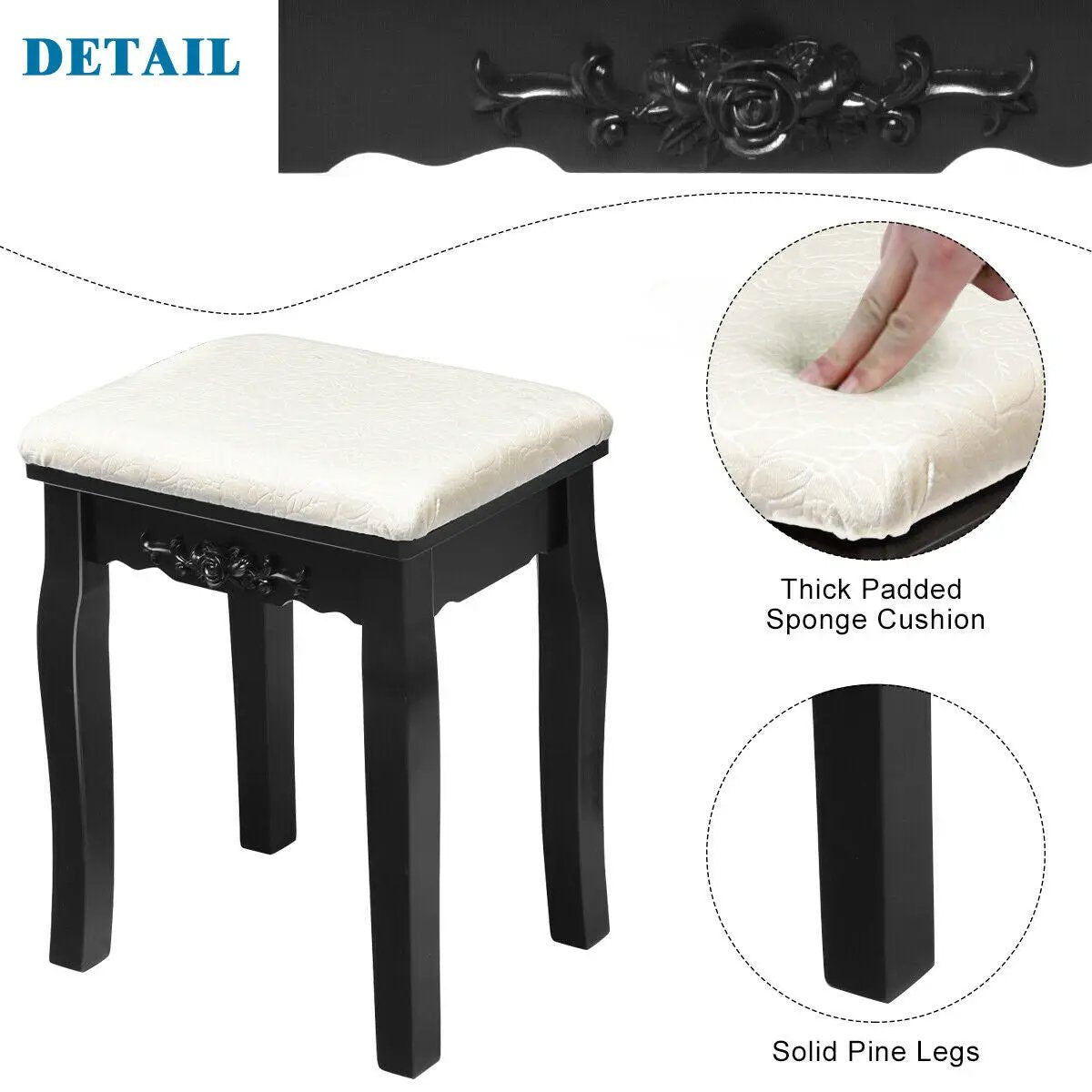 10 Dimmable Light Bulbs Vanity Dressing Table with 2 Dividers and Cushioned Stool by DirectDeals