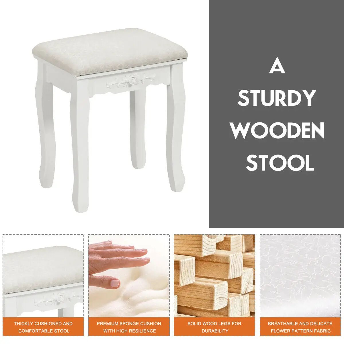 Wood Vanity Table Set with Oval Mirror and 4 Drawers for Kids Girls Women-White by DirectDeals