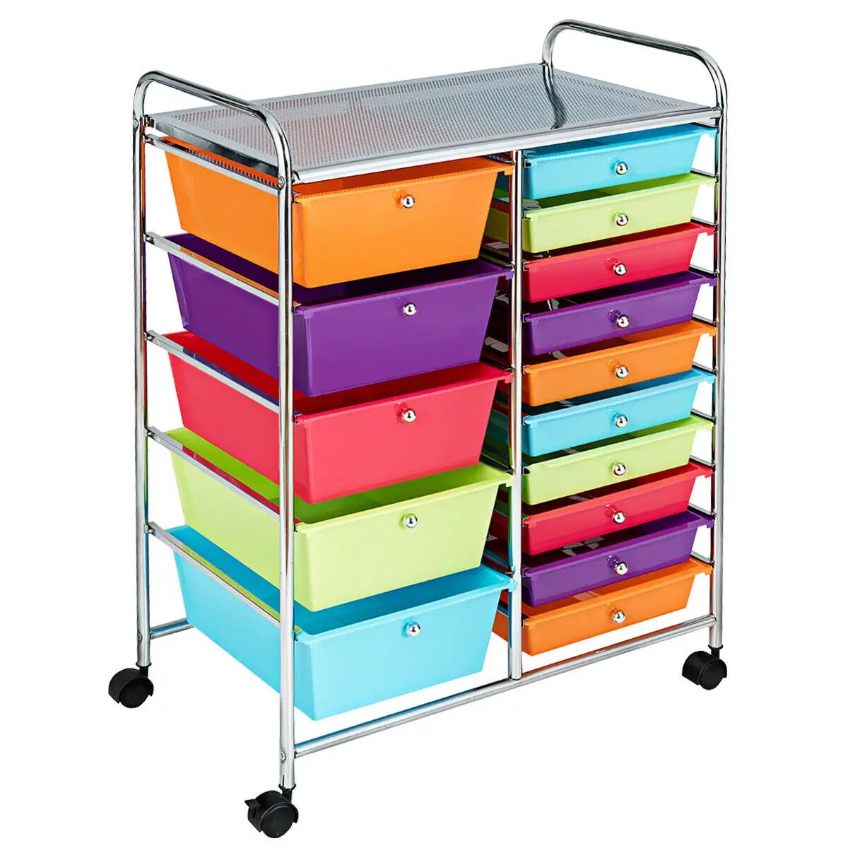 15-Drawer Utility Rolling Cart with Drawers Multi-Use Storage-Icecream Multicolor, photo 13 of 21