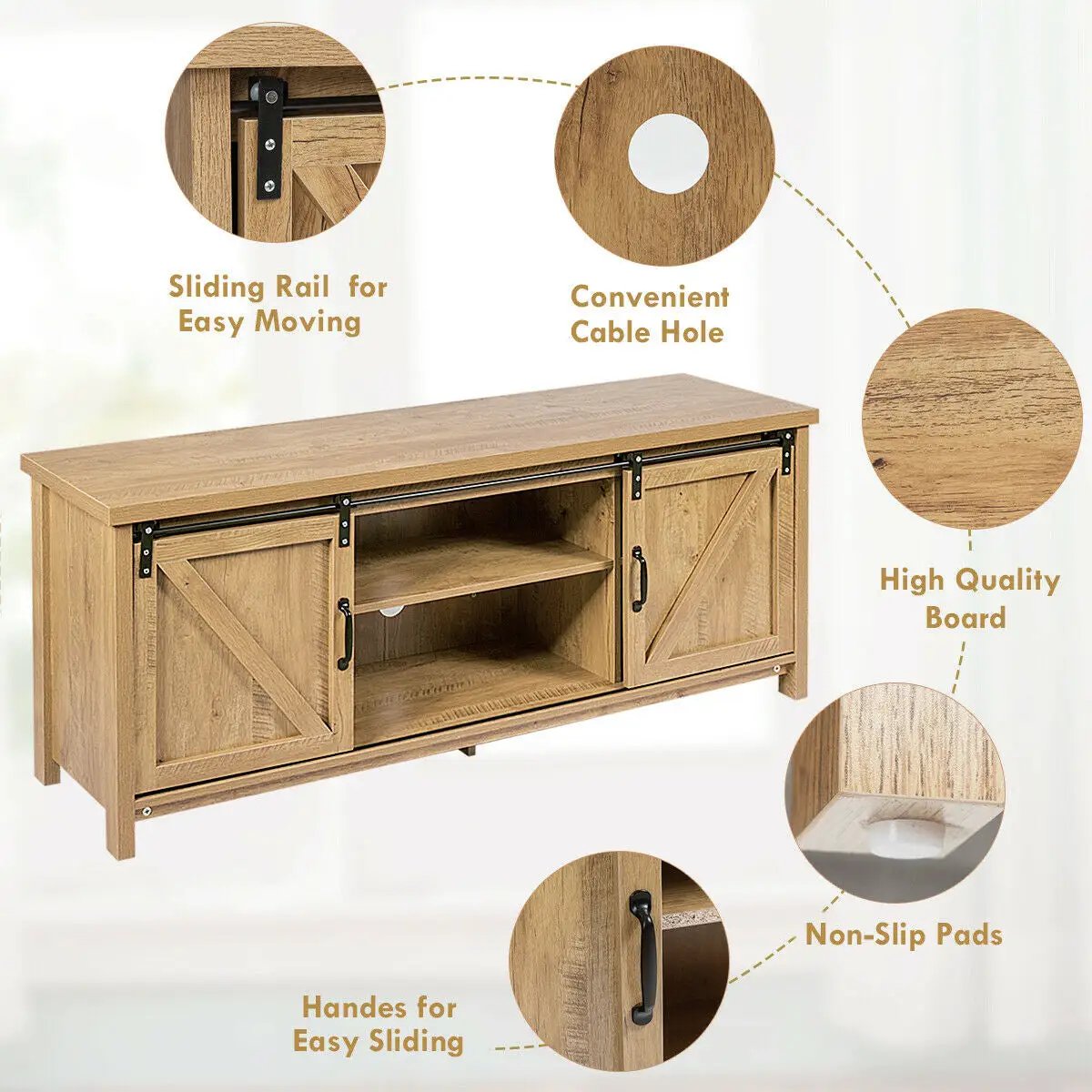 TV Stand Media Center Console Cabinet with Sliding Barn Door, photo 18 of 32