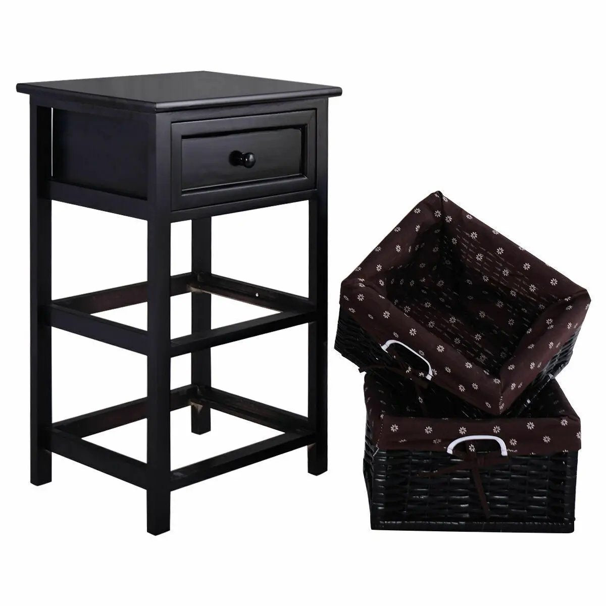 3 Tier Set of 2 Wood Nightstand with 1 and 2 Drawer by DirectDeals