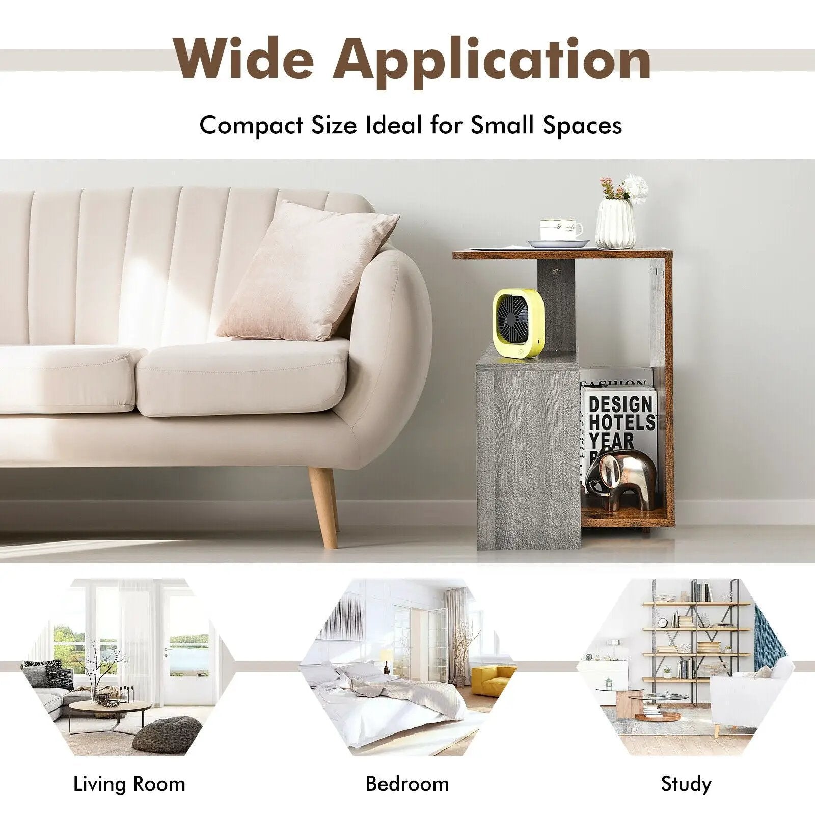 3-Tier End Table with Open Storage Shelf for Living Room Bedroom-Brown by DirectDeals