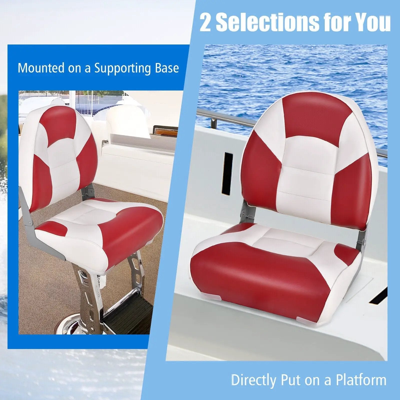Low Back Boat Seat Folding Fishing chair with Thickened High-density Sponge Padding-Red by DirectDeals