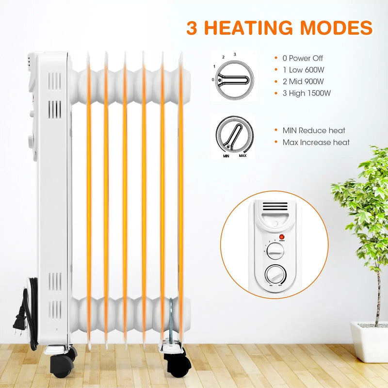 1500W Electric Space Heater with 3 Heat Settings and Safe Protection by DirectDeals