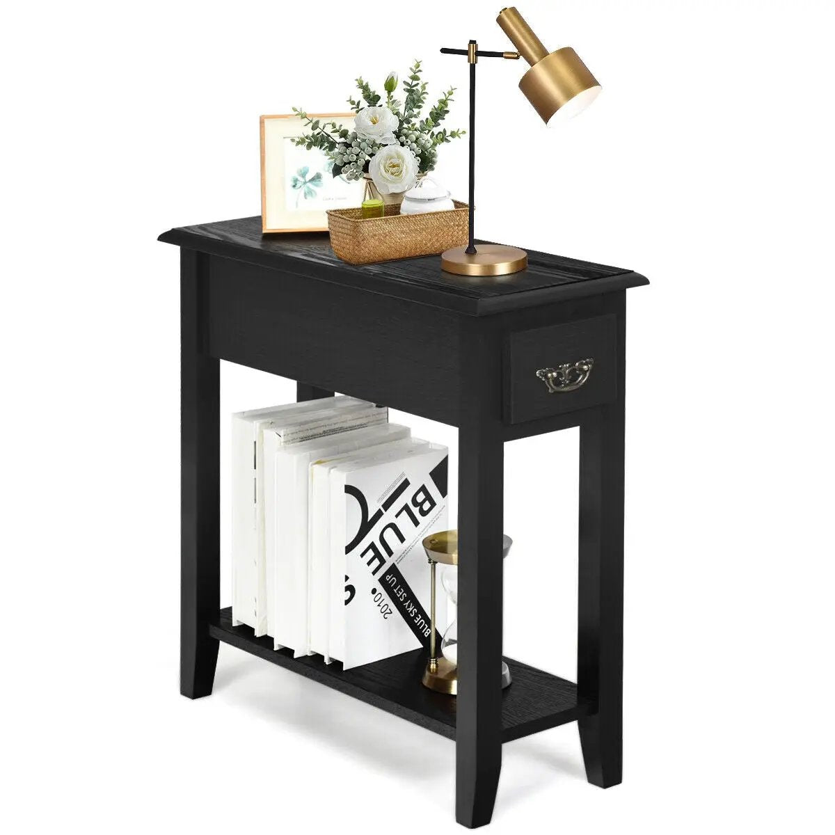 2 Pieces 2 Tier Sofa Side End Table with Drawer and Open Shelf, photo 4 of 10