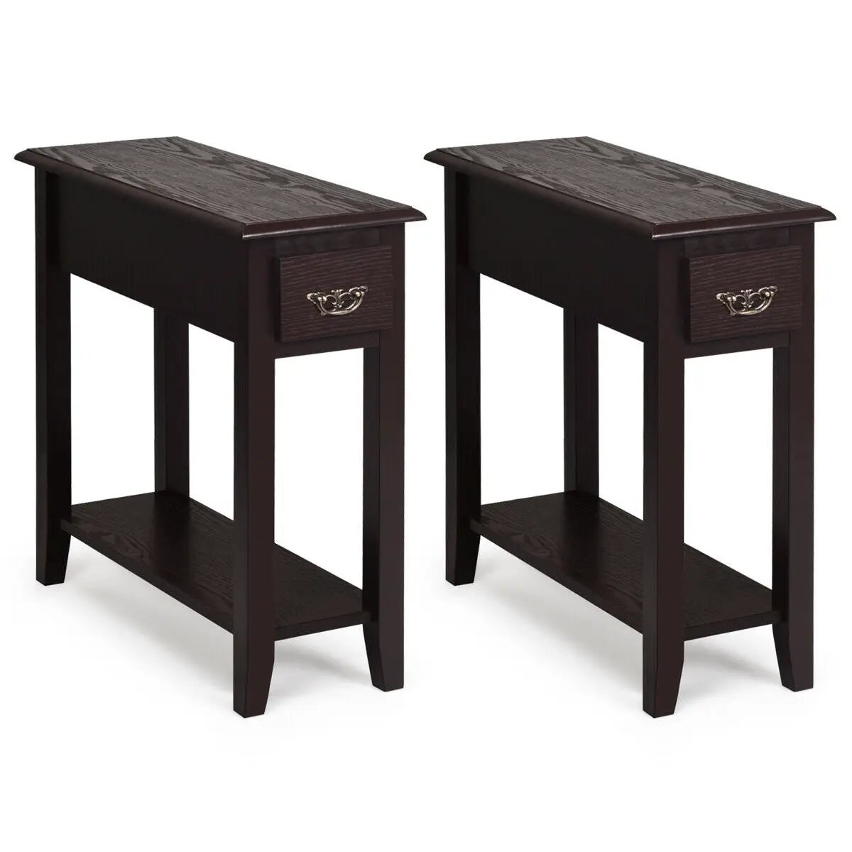 2 Pieces 2 Tier Sofa Side End Table with Drawer and Open Shelf, photo 9 of 10