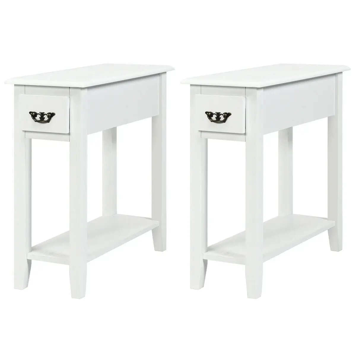 2 Pieces 2 Tier Sofa Side End Table with Drawer and Open Shelf, photo 10 of 10
