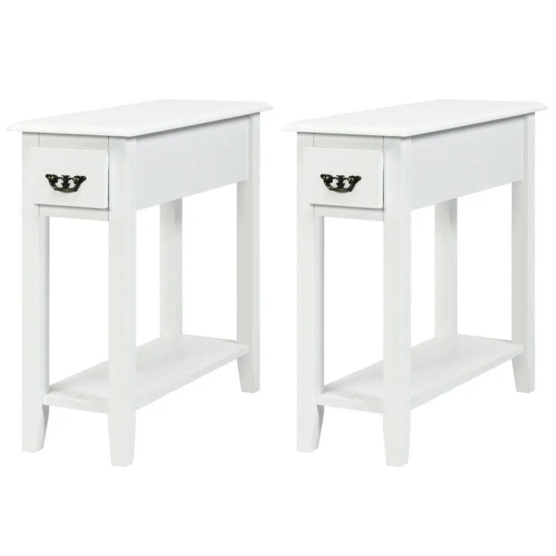 2 Pieces 2 Tier Sofa Side End Table with Drawer and Open Shelf by DirectDeals