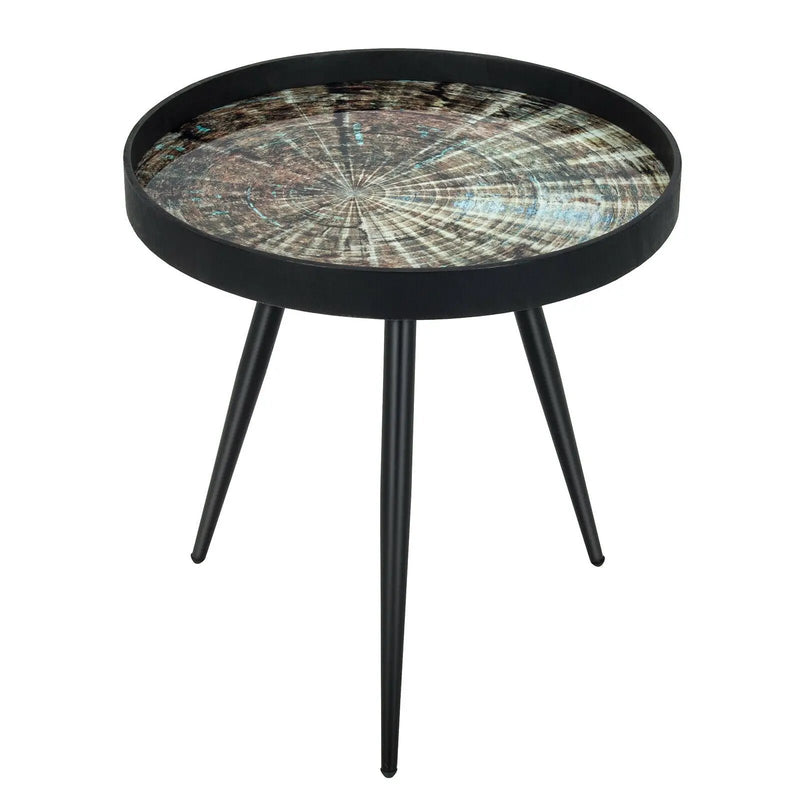 Modern Round End Table with Wooden Tray Top for Living Room Bedroom-Black by DirectDeals
