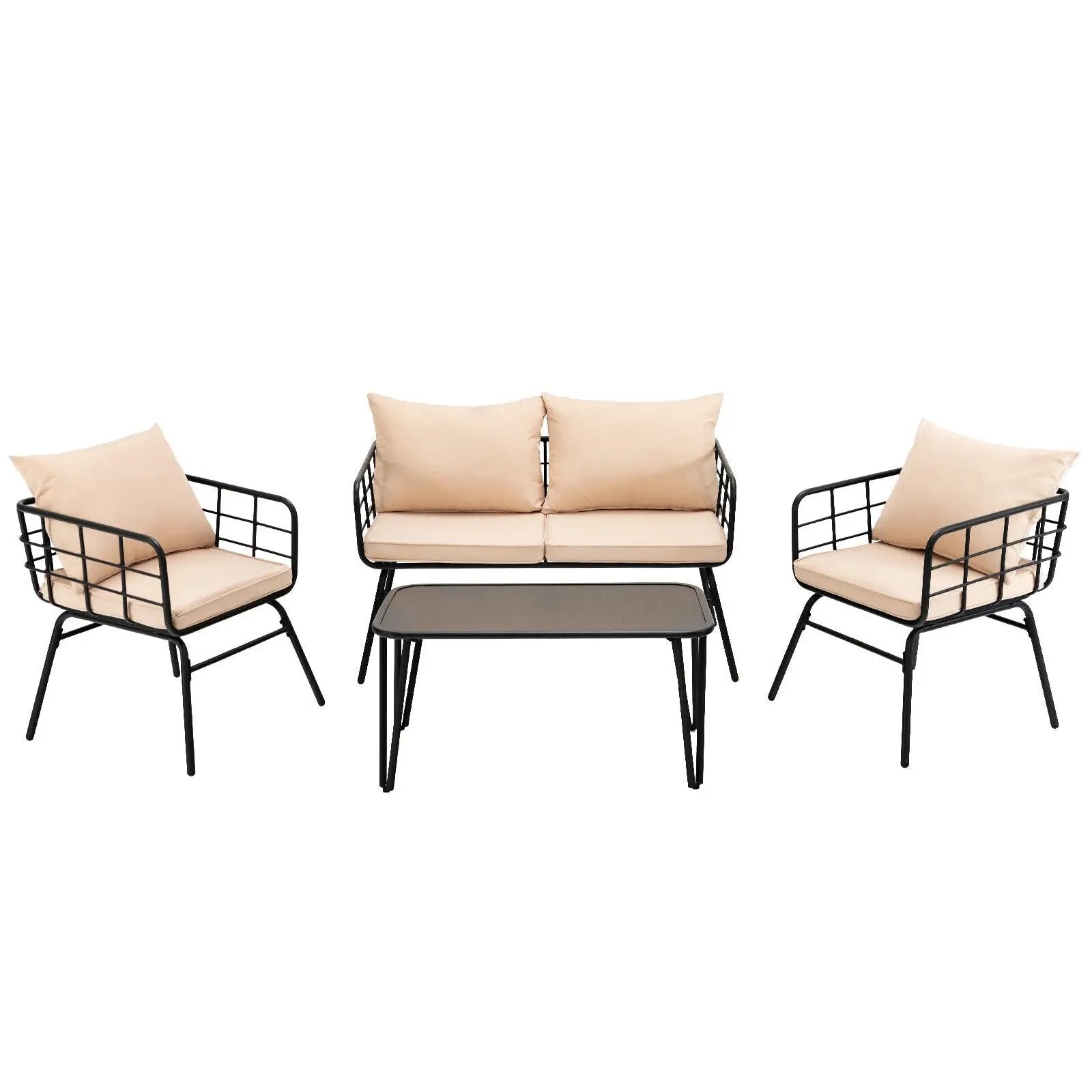 4 Pieces Patio Furniture Set with Seat Back Cushions for Garden-Beige by DirectDeals
