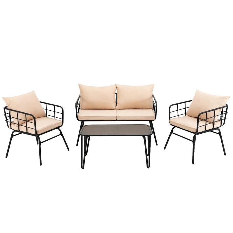 4 Pieces Patio Furniture Set with Seat Back Cushions for Garden-Beige by DirectDeals