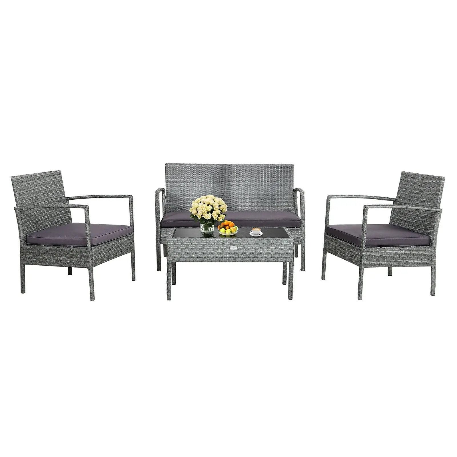 4 Pieces Outdoor Rattan Conversation Set with Comfortable Cushion by DirectDeals