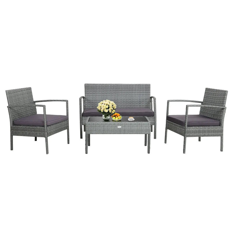 4 Pieces Outdoor Rattan Conversation Set with Comfortable Cushion by DirectDeals