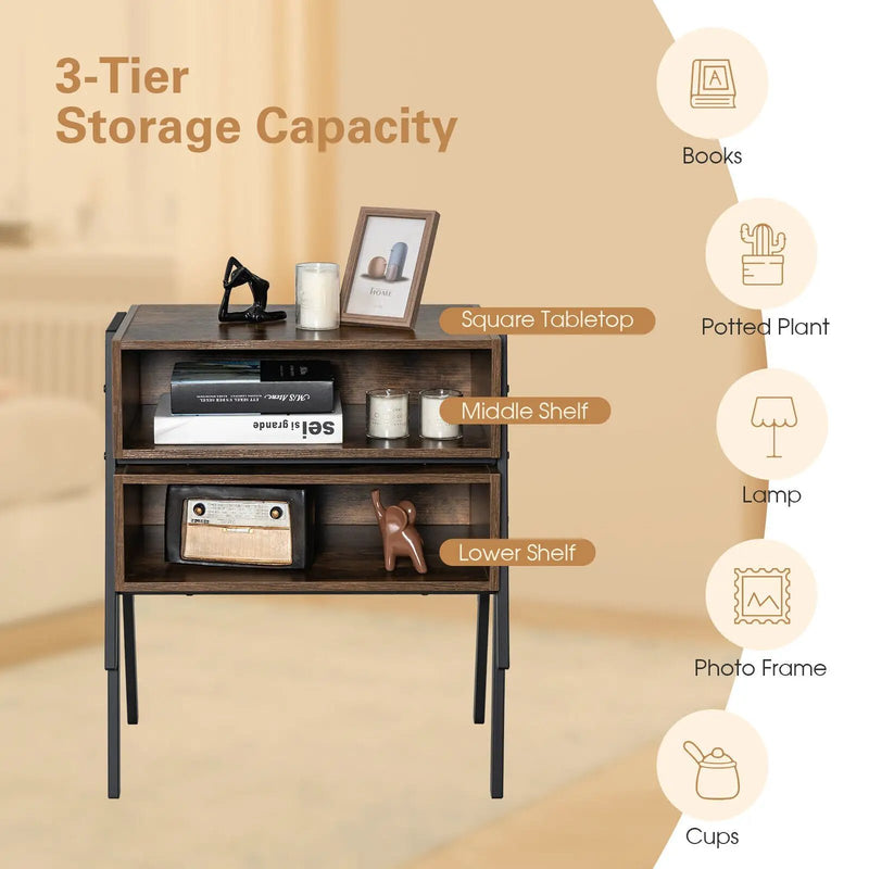 1 Piece Stackable Night Stand Shelf Accent Table with Metal Frame by DirectDeals