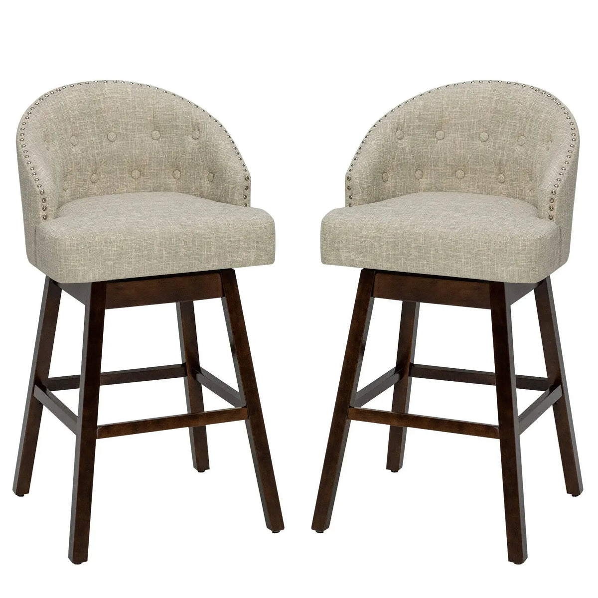 Set of 2 Swivel Bar Stools with Rubber Wood Legs and Padded Back, photo 3 of 9