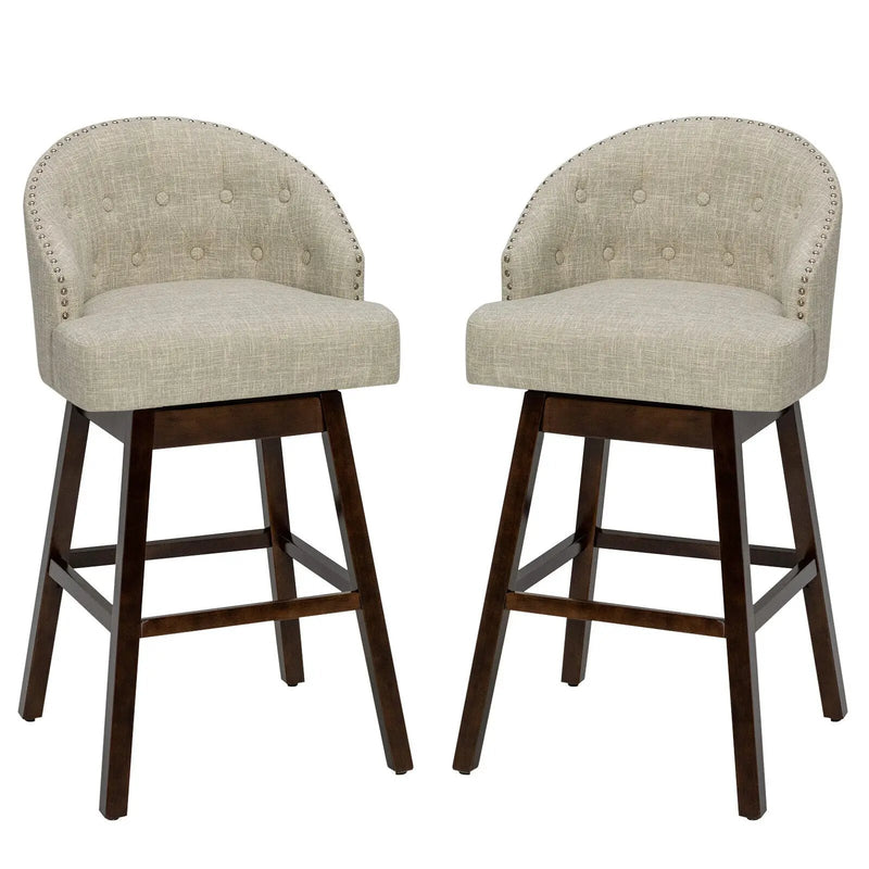 Set of 2 Swivel Bar Stools with Rubber Wood Legs and Padded Back by DirectDeals