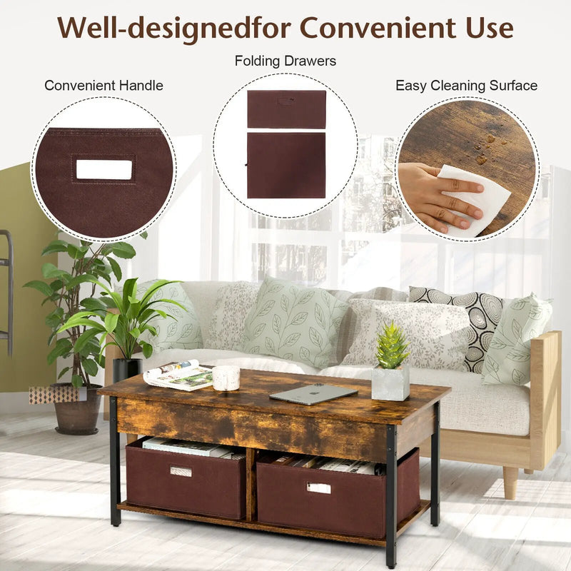 Lift Top Coffee Table Central Table with Drawers and Hidden Compartment for Living Room by DirectDeals