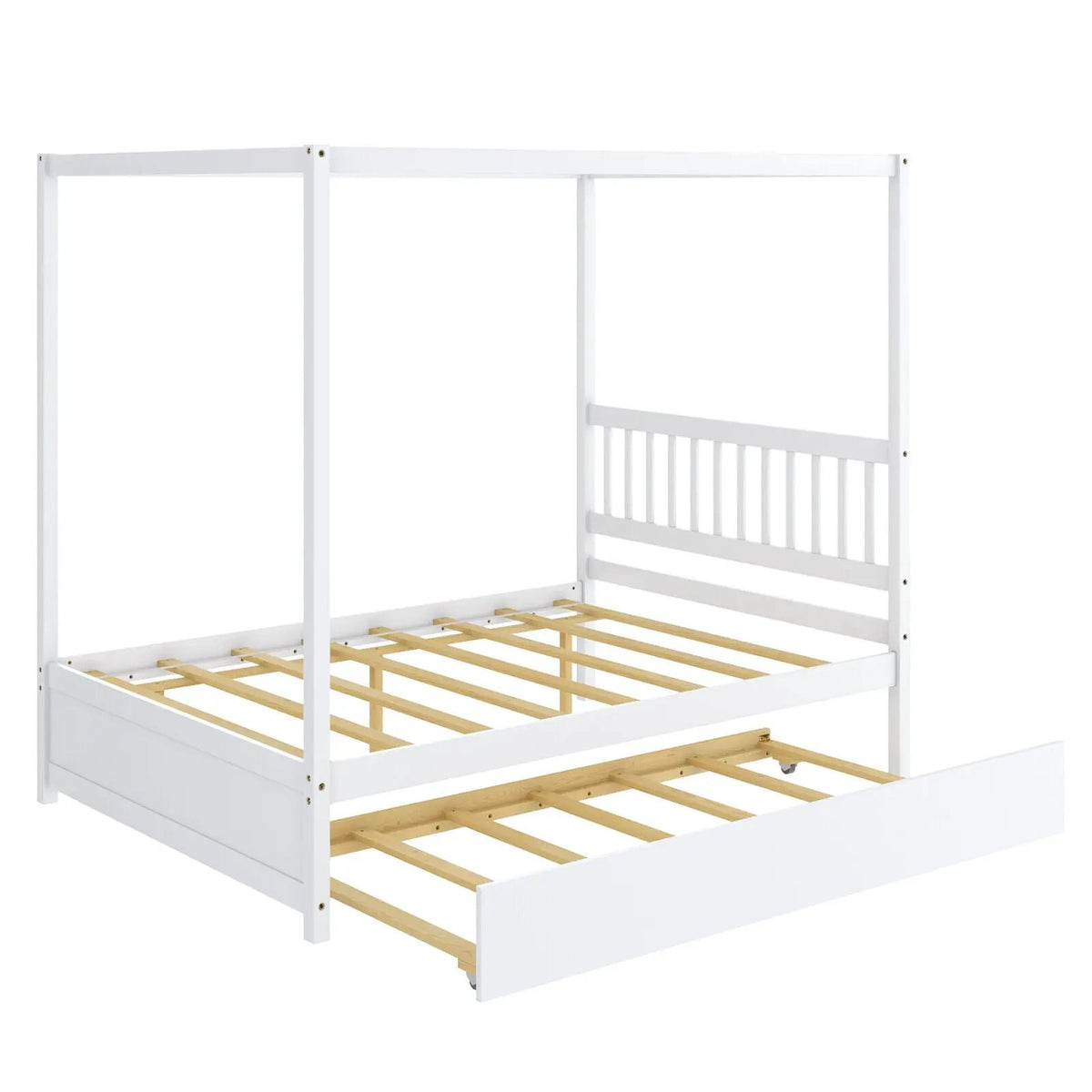 Full Size Canopy Bed with Trundle Wooden Platform Bed Frame Headboard, photo 4 of 9