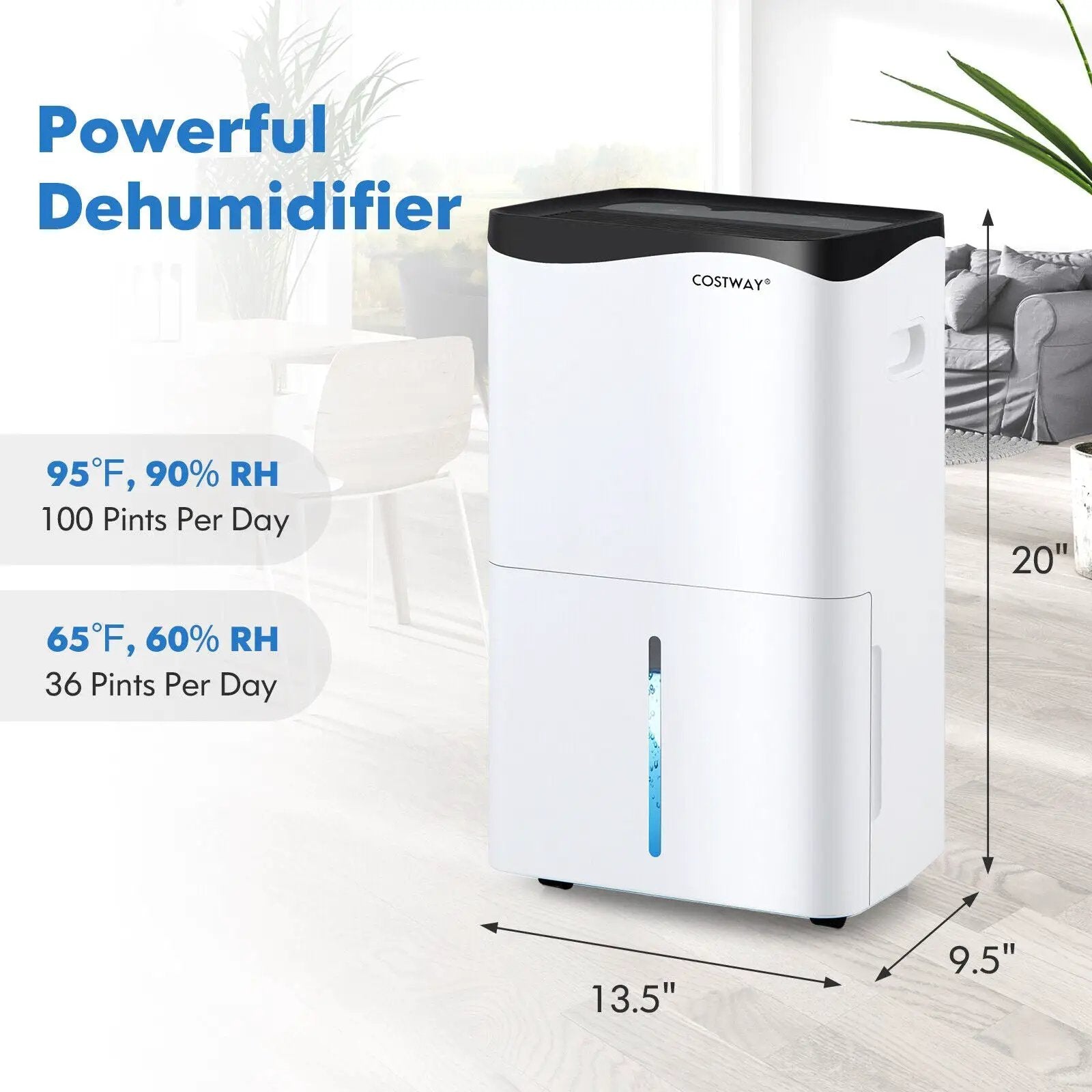 100-Pint Dehumidifier with Smart App and Alexa Control for Home and Basements-White by DirectDeals