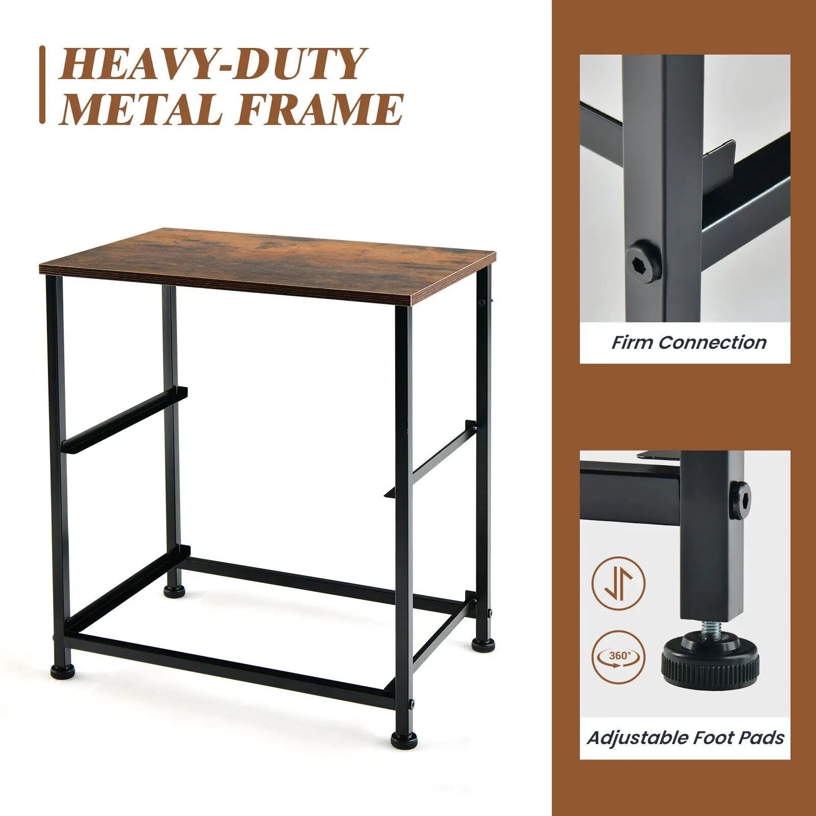 20 Inch Height Industrial Nightstand with 2 Pull-out Fabric Drawers-Rustic Brown by DirectDeals