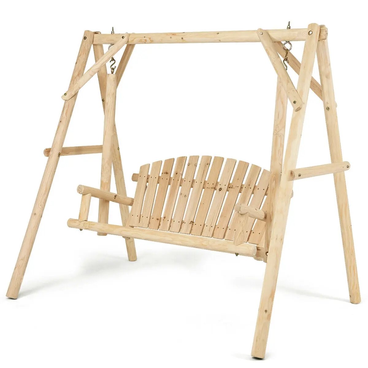 Outdoor Wooden Porch Bench Swing Chair with Rustic Curved Back by DirectDeals