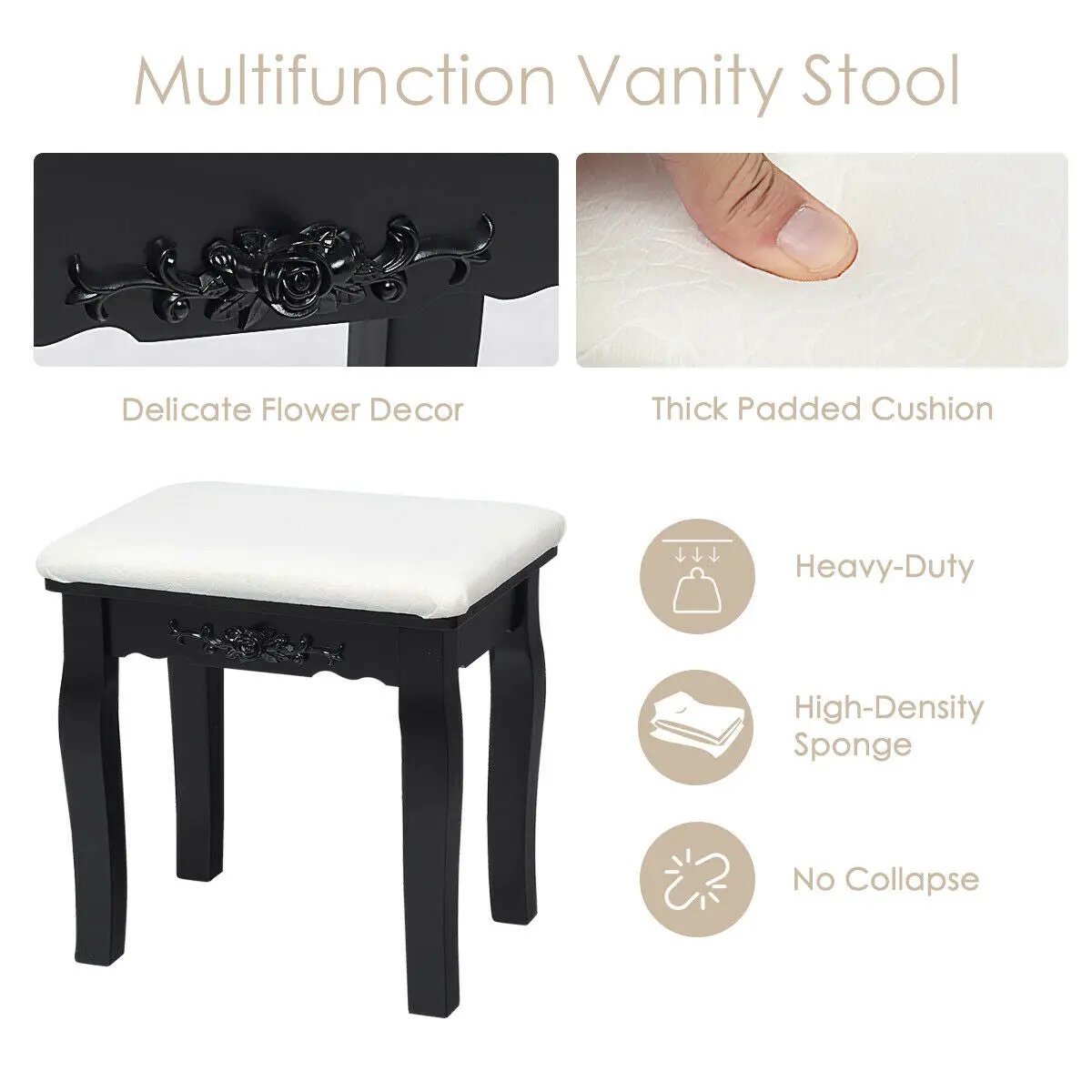 10 Dimmable Lights Vanity Table Set with Lighted Mirror and Cushioned Stool by DirectDeals