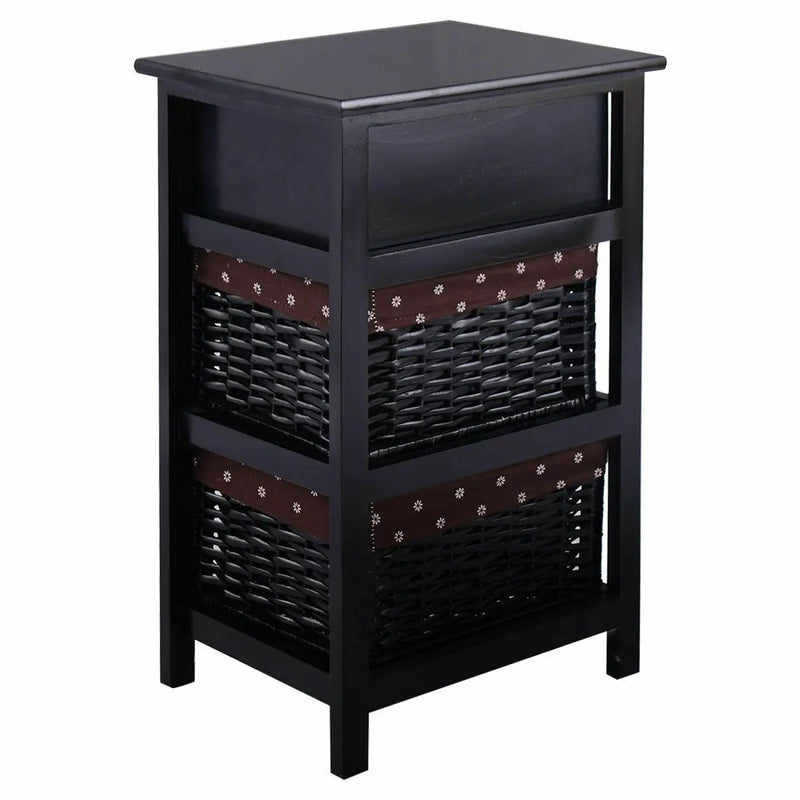 3 Tier Set of 2 Wood Nightstand with 1 and 2 Drawer by DirectDeals