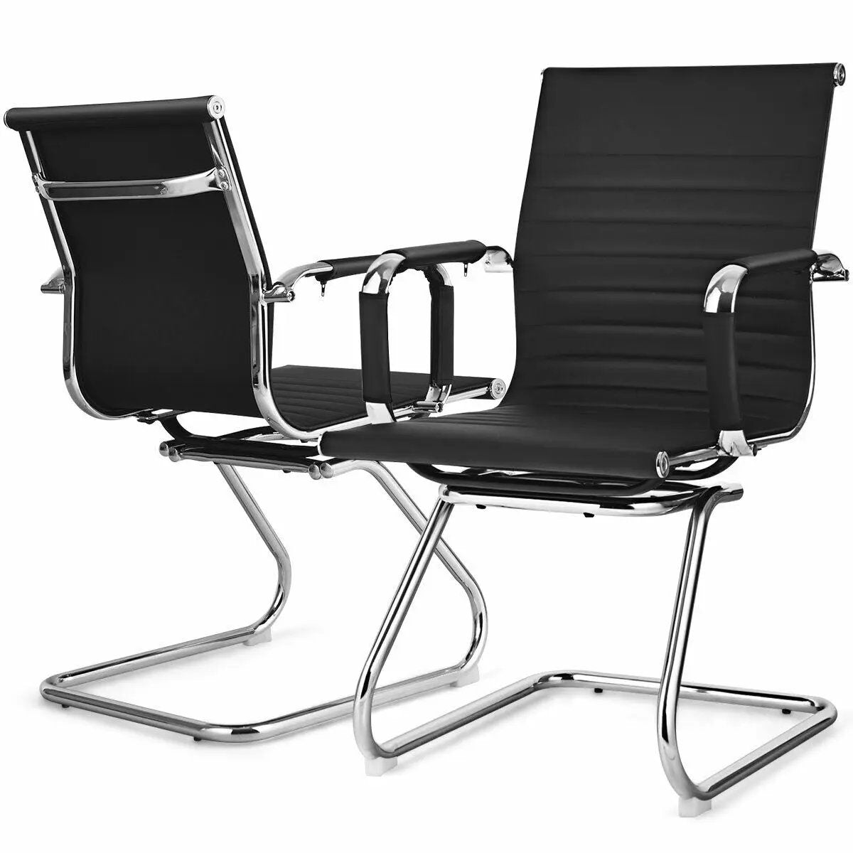 Set of 2 Heavy Duty Conference Chair with PU Leather-Black by DirectDeals
