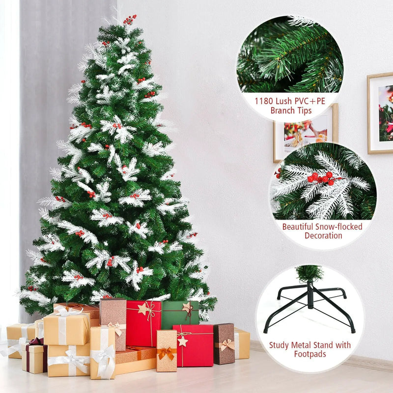 Unlit Snowy Hinged Christmas Tree with Mixed Tips and Red Berries by DirectDeals