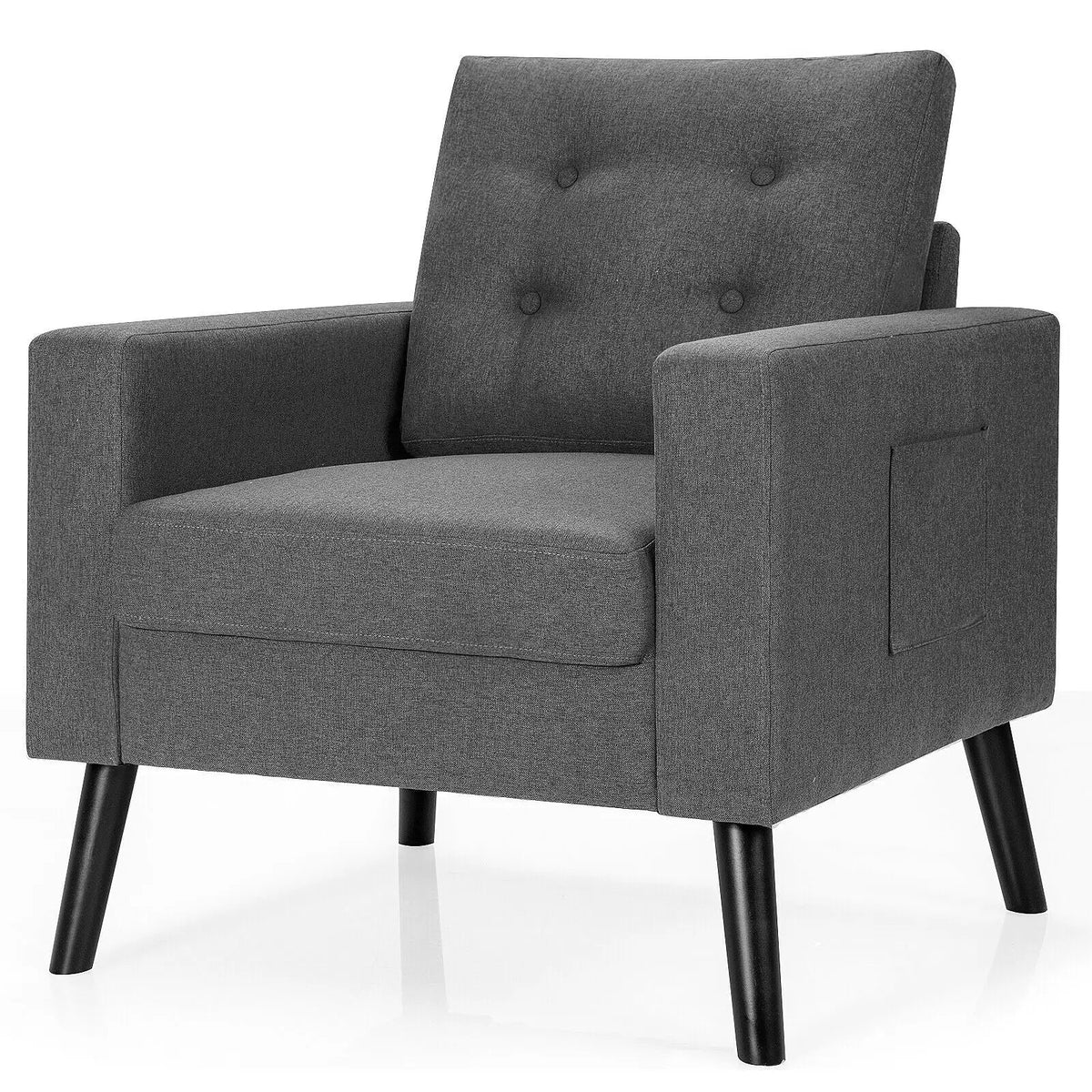 Mid-Century Upholstered Armchair Club Chair with Rubber Wood Legs, photo 4 of 10