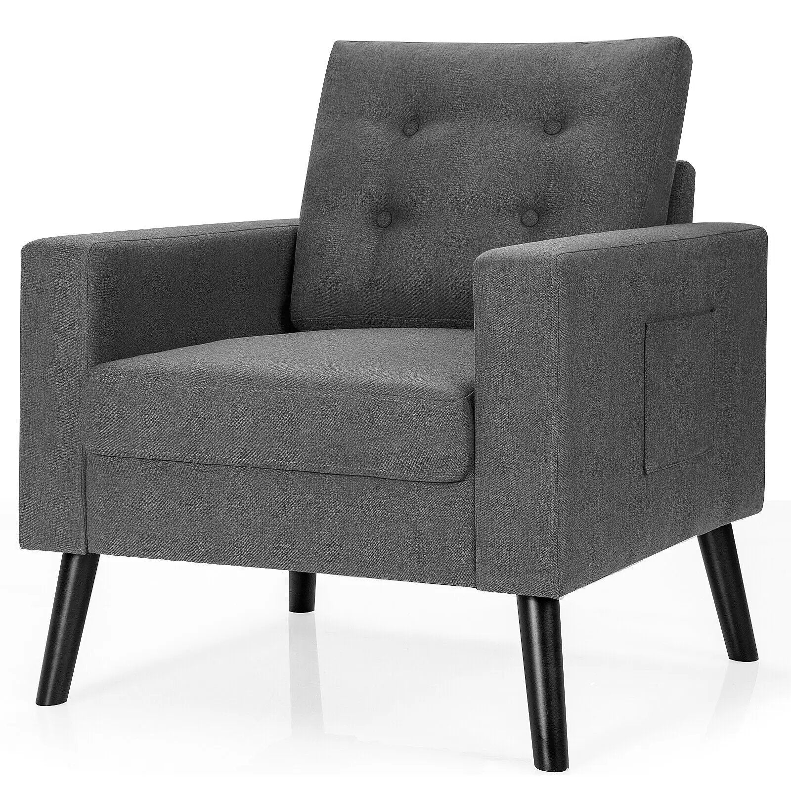 Mid-Century Upholstered Armchair Club Chair with Rubber Wood Legs by DirectDeals