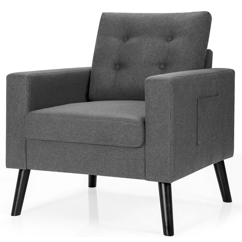 Mid-Century Upholstered Armchair Club Chair with Rubber Wood Legs by DirectDeals
