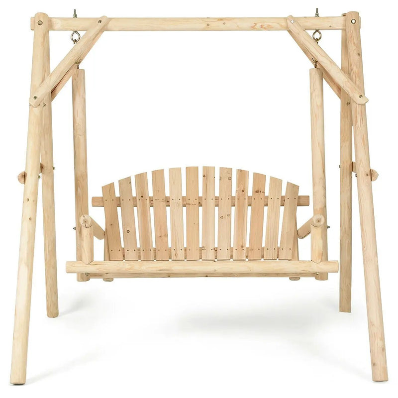 Outdoor Wooden Porch Bench Swing Chair with Rustic Curved Back by DirectDeals