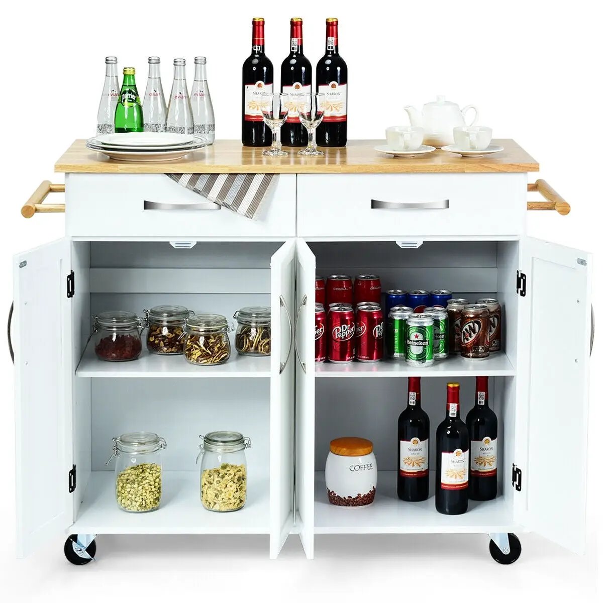 Wood Top Rolling Kitchen Trolley Island Cart Storage Cabinet, photo 14 of 16