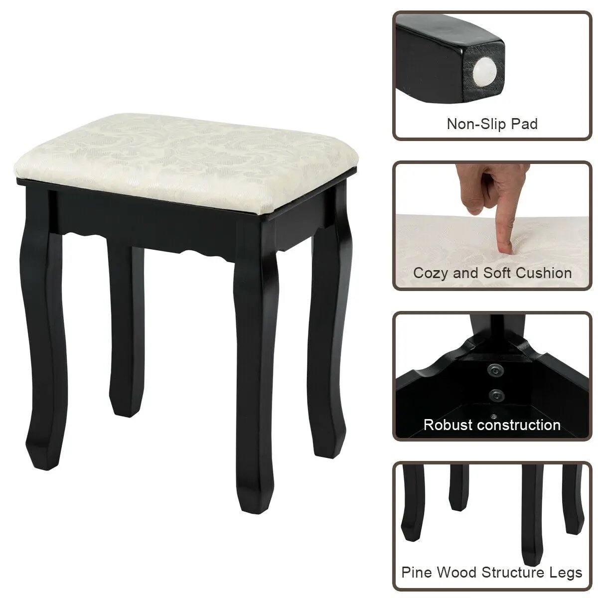 3 Drawers Lighted Mirror Vanity Dressing Table Stool Set by DirectDeals