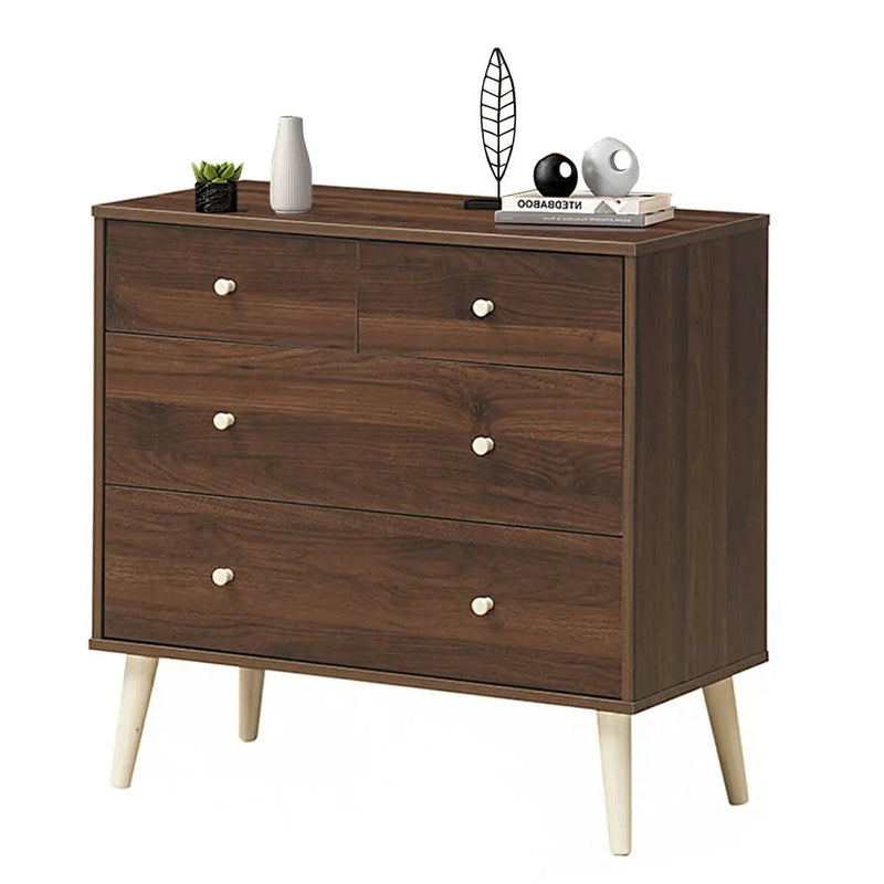 4-Drawer Dresser Cabinet Storage Organizer Rubber Leg with Rail-Brown by DirectDeals