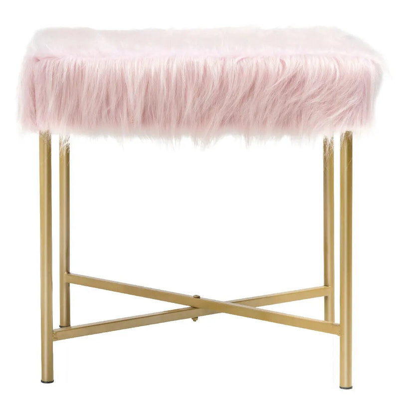 Faux Fur Ottoman Decorative Stool with Metal Legs by DirectDeals